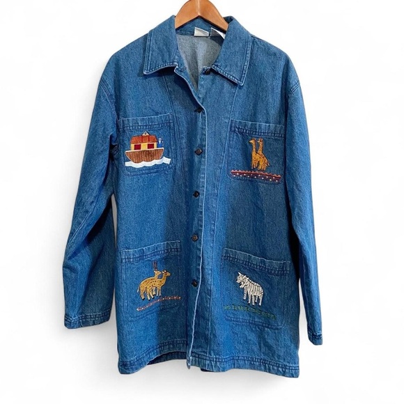 Vintage Noah's Ark Animal Embroidered Denim Chore Coat - Picture 1 of 5